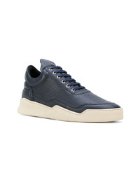 dunkelblaue Leder niedrige Sneakers von Filling Pieces