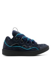 dunkelblaue Leder niedrige Sneakers von Lanvin