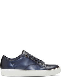 dunkelblaue Leder niedrige Sneakers von Lanvin