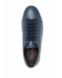 dunkelblaue Leder niedrige Sneakers von Santoni