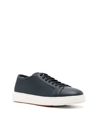 dunkelblaue Leder niedrige Sneakers von Santoni