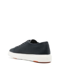 dunkelblaue Leder niedrige Sneakers von Santoni