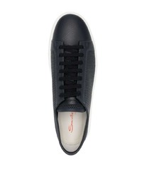 dunkelblaue Leder niedrige Sneakers von Santoni