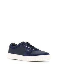 dunkelblaue Leder niedrige Sneakers von Salvatore Ferragamo