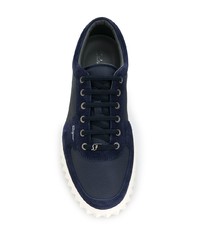 dunkelblaue Leder niedrige Sneakers von Salvatore Ferragamo