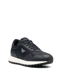 dunkelblaue Leder niedrige Sneakers von Emporio Armani