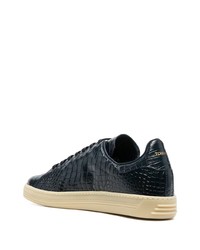 dunkelblaue Leder niedrige Sneakers von Tom Ford