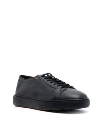 dunkelblaue Leder niedrige Sneakers von Santoni