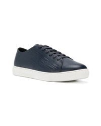 dunkelblaue Leder niedrige Sneakers von Emporio Armani