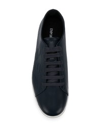 dunkelblaue Leder niedrige Sneakers von Emporio Armani