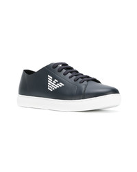 dunkelblaue Leder niedrige Sneakers von Emporio Armani