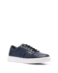 dunkelblaue Leder niedrige Sneakers von Salvatore Ferragamo