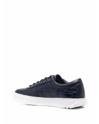 dunkelblaue Leder niedrige Sneakers von Salvatore Ferragamo