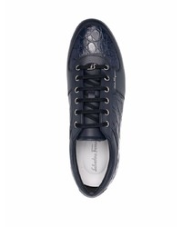 dunkelblaue Leder niedrige Sneakers von Salvatore Ferragamo