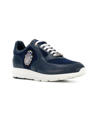 dunkelblaue Leder niedrige Sneakers von Billionaire