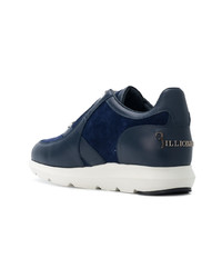 dunkelblaue Leder niedrige Sneakers von Billionaire