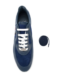 dunkelblaue Leder niedrige Sneakers von Billionaire