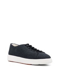 dunkelblaue Leder niedrige Sneakers von Santoni