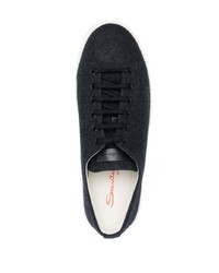 dunkelblaue Leder niedrige Sneakers von Santoni