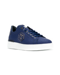 dunkelblaue Leder niedrige Sneakers von Philipp Plein