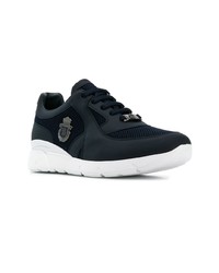 dunkelblaue Leder niedrige Sneakers von Billionaire