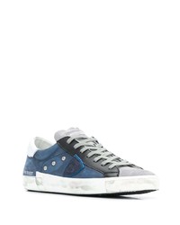 dunkelblaue Leder niedrige Sneakers von Philippe Model Paris