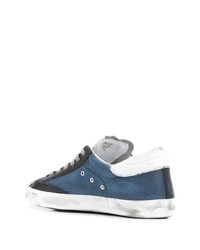 dunkelblaue Leder niedrige Sneakers von Philippe Model Paris