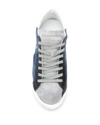 dunkelblaue Leder niedrige Sneakers von Philippe Model Paris