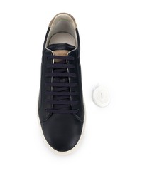 dunkelblaue Leder niedrige Sneakers von Brunello Cucinelli