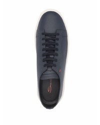 dunkelblaue Leder niedrige Sneakers von Santoni