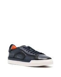 dunkelblaue Leder niedrige Sneakers von Santoni