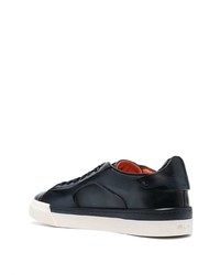 dunkelblaue Leder niedrige Sneakers von Santoni