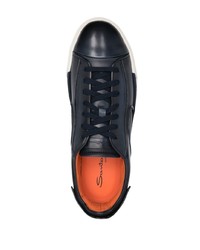 dunkelblaue Leder niedrige Sneakers von Santoni