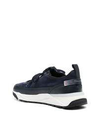 dunkelblaue Leder niedrige Sneakers von Santoni