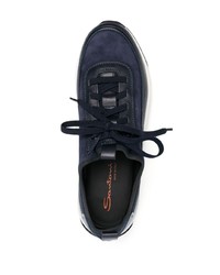 dunkelblaue Leder niedrige Sneakers von Santoni