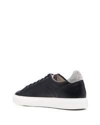 dunkelblaue Leder niedrige Sneakers von Brunello Cucinelli