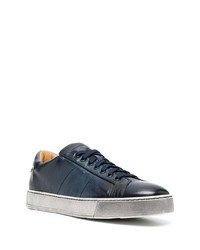 dunkelblaue Leder niedrige Sneakers von Santoni