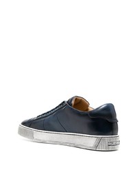 dunkelblaue Leder niedrige Sneakers von Santoni