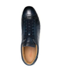 dunkelblaue Leder niedrige Sneakers von Santoni