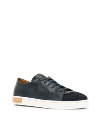 dunkelblaue Leder niedrige Sneakers von Magnanni