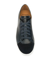 dunkelblaue Leder niedrige Sneakers von Magnanni