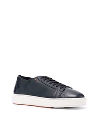 dunkelblaue Leder niedrige Sneakers von Santoni