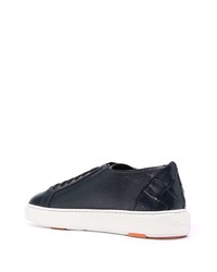 dunkelblaue Leder niedrige Sneakers von Santoni