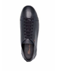 dunkelblaue Leder niedrige Sneakers von Santoni