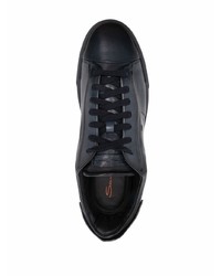 dunkelblaue Leder niedrige Sneakers von Santoni