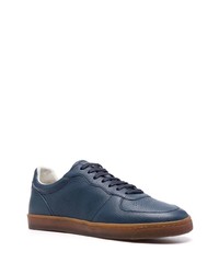 dunkelblaue Leder niedrige Sneakers von Brunello Cucinelli