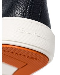 dunkelblaue Leder niedrige Sneakers von Santoni