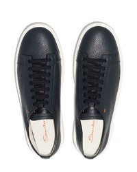 dunkelblaue Leder niedrige Sneakers von Santoni