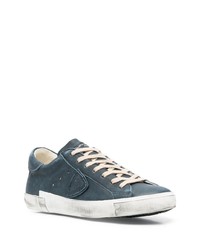 dunkelblaue Leder niedrige Sneakers von Philippe Model Paris