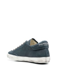 dunkelblaue Leder niedrige Sneakers von Philippe Model Paris